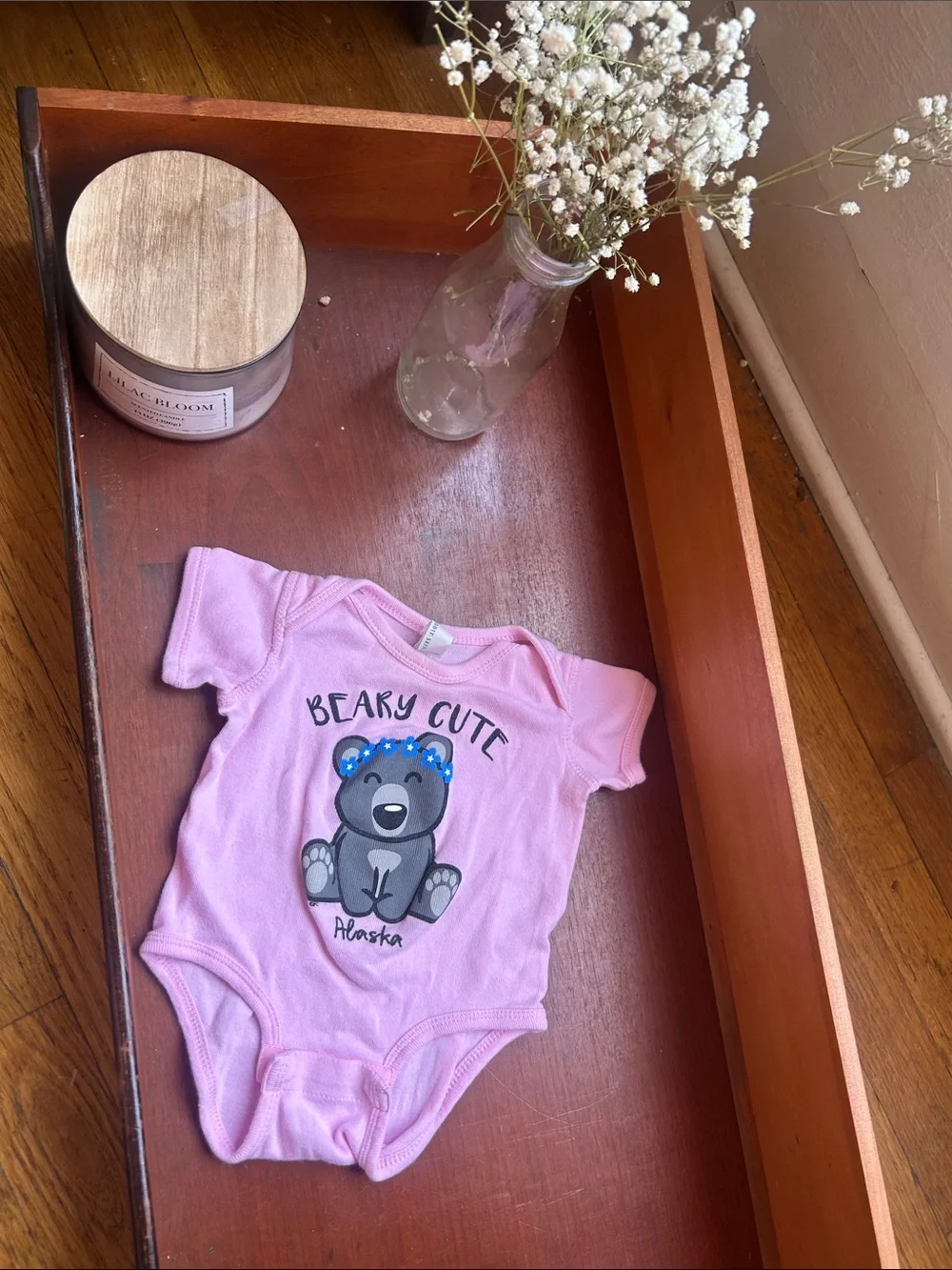 Beary Cute Pink Baby One-Piece Bodysuit 6 months
